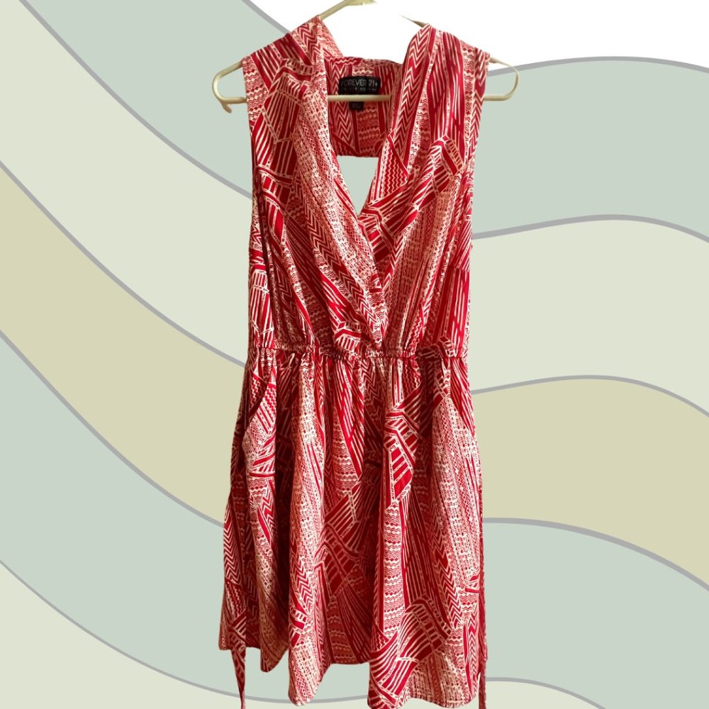Forever 21+ geometric print red summer dress (size XL)